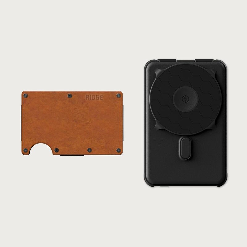Ridge Wallet + Power Bank - Tobacco Brown Leather + Matte Black — image 1