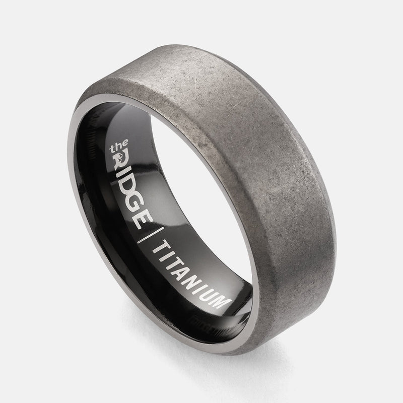 8 mm abgeschrägtes Ring-Set - Stonewashed Titanium