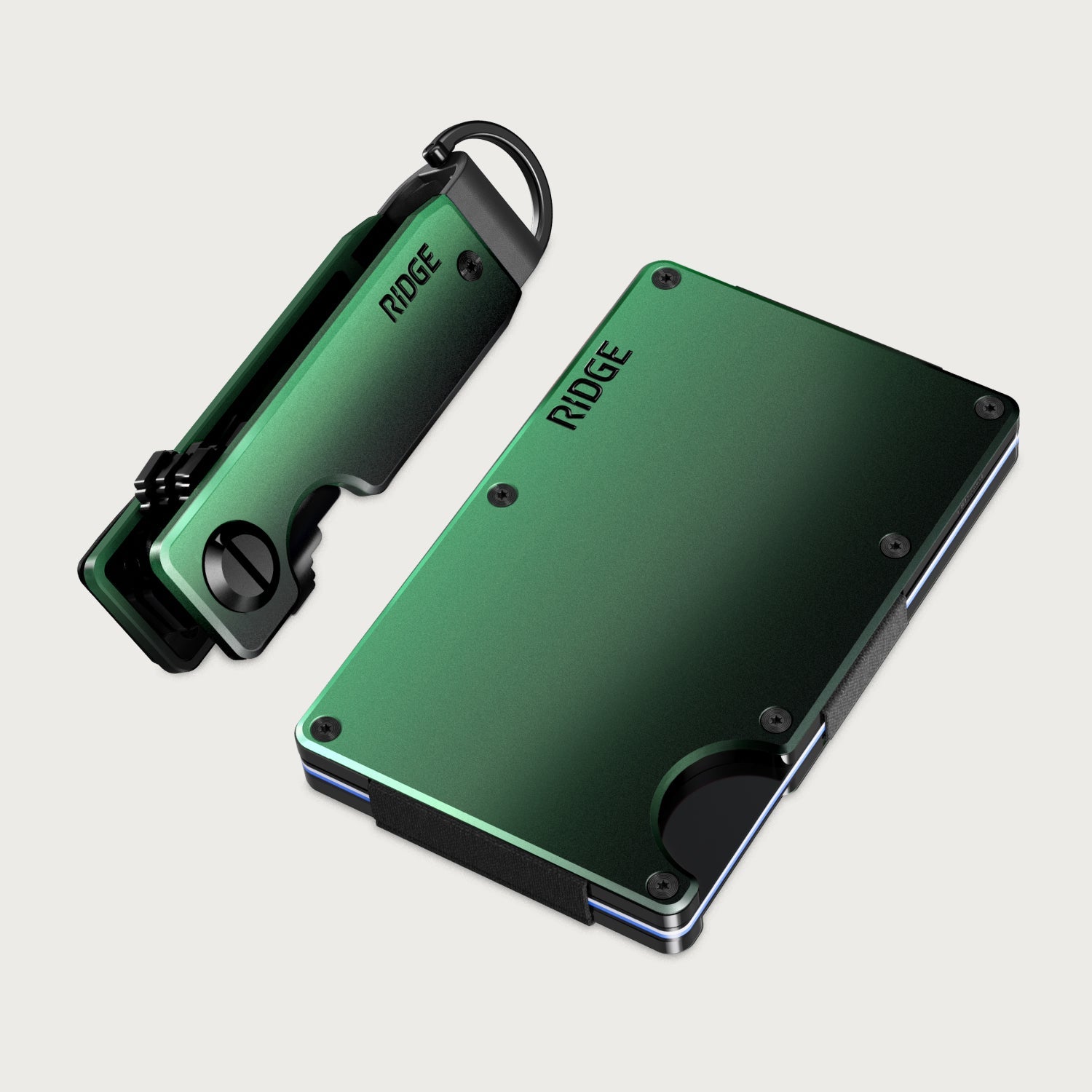 Ridge Wallet グリーンチタニウム｜AirTagクリップ付｜ Ridge Wallet + KeyCase Kit | Green Flash – Ridge EU