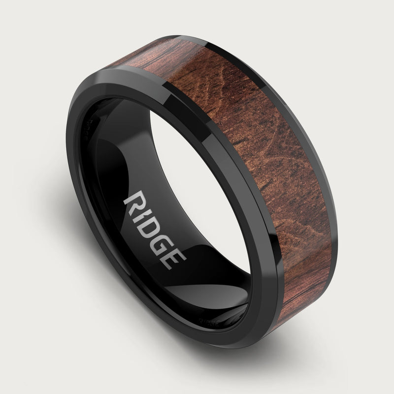 8mm Beveled Ring Set - Mopane Wood